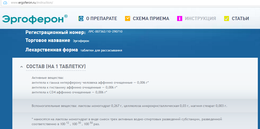 Эргоферон схема приема