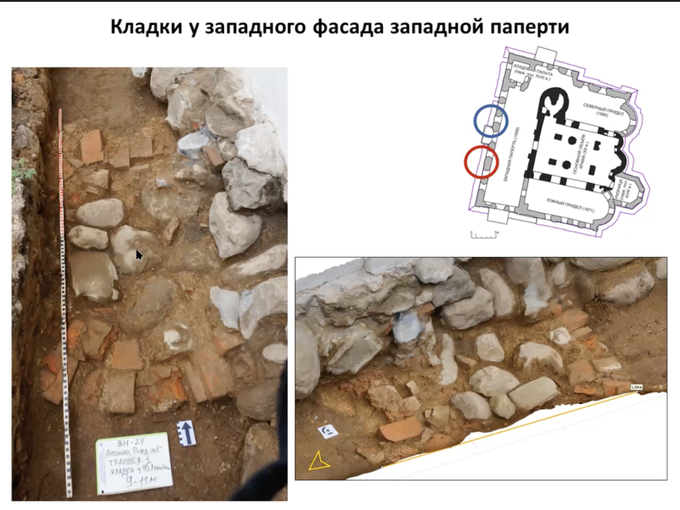 Обнаруженные кладки и местоположения их на плане собора