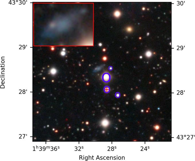 Изображение галактики FAST J0139+4328, полученное с помощью 0.6-м и 1.4-м телескопов обсерватории Видожевица в Сербии