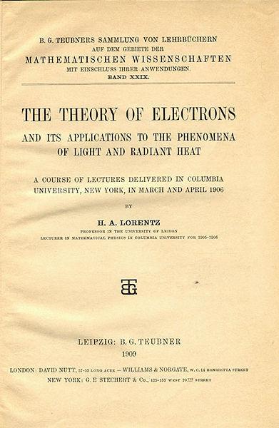 «Теория электронов» Лоренца. Издание 1909 года